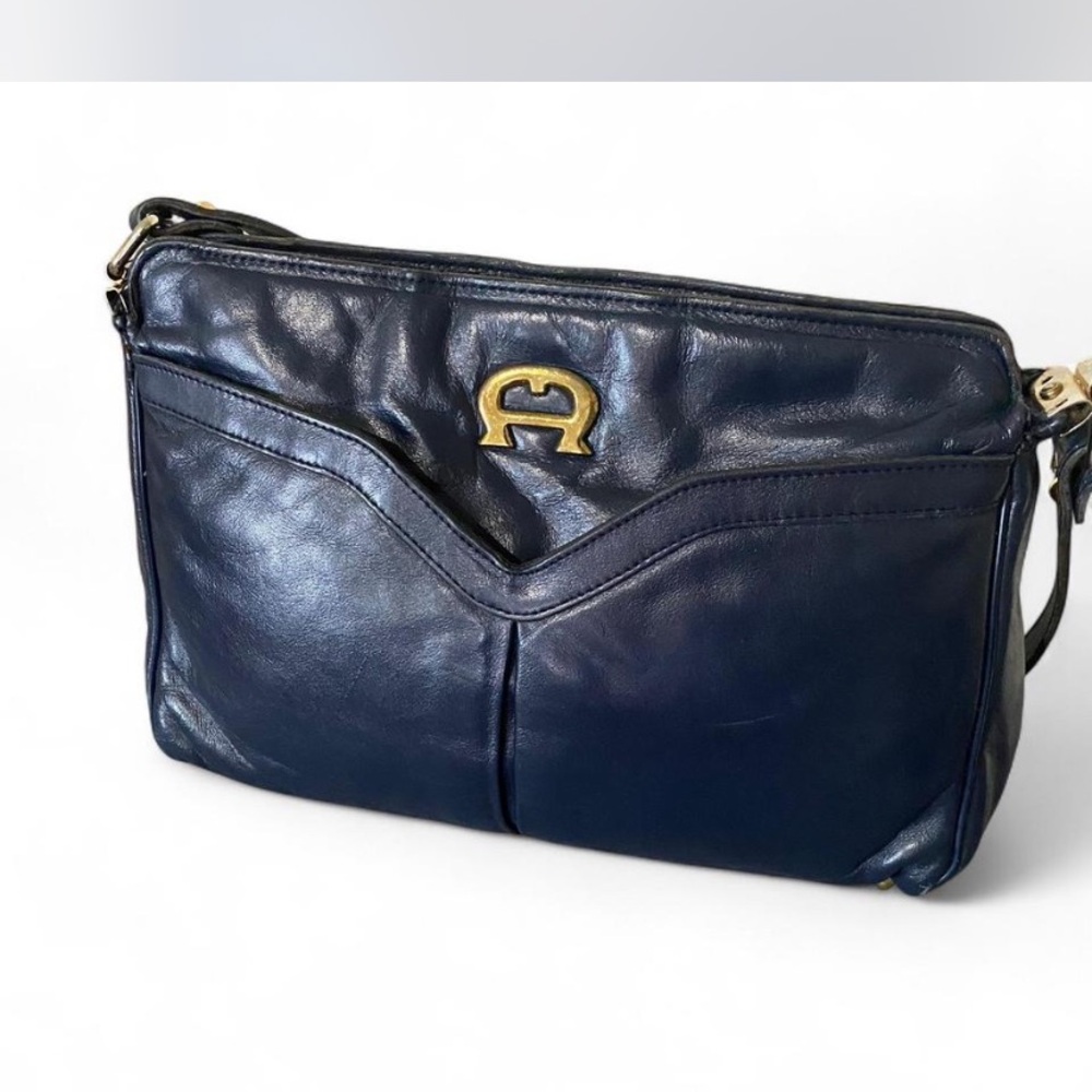 Etienne Aigner Blue Crossbody Bag with Gold Hardware